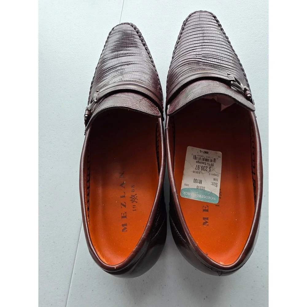 Mezlan Genuine Lizard Leather Loafers Brown Made in Spain 10M Slip-on Shoes
